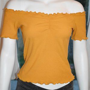Fashion Nova Mustard Ribbed Lettuce Edge Crop Top